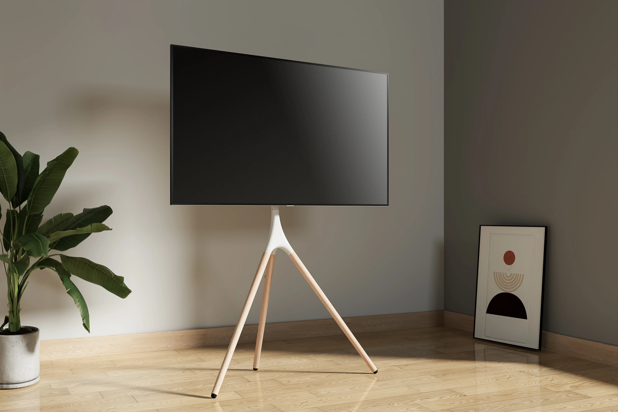 Подставка для телевизора Cactus CS-ST1246WTBCH, 45-65", напольный, белый  / береза