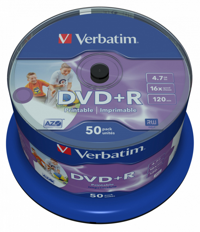 Verbatim  Диски DVD+R  4.7Gb 16-х, Wide Photo InkJet Printable,  50 шт, Cake Box (43512 )