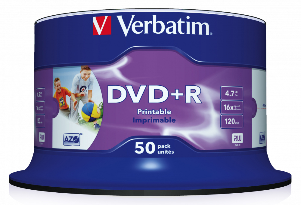 Verbatim  Диски DVD+R  4.7Gb 16-х, Wide Photo InkJet Printable,  50 шт, Cake Box (43512 )