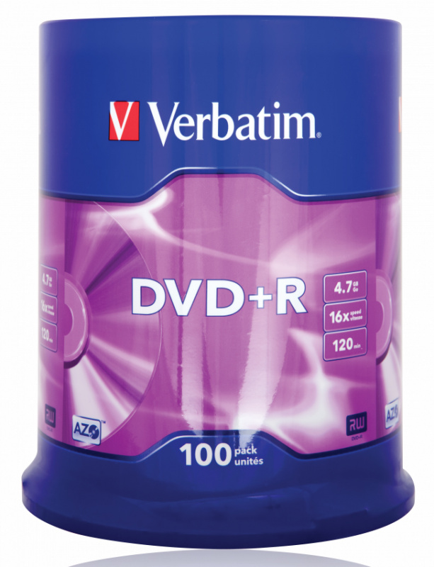 Verbatim  Диски DVD+R  4.7Gb 16-х, 100шт, Cake Box (43551)