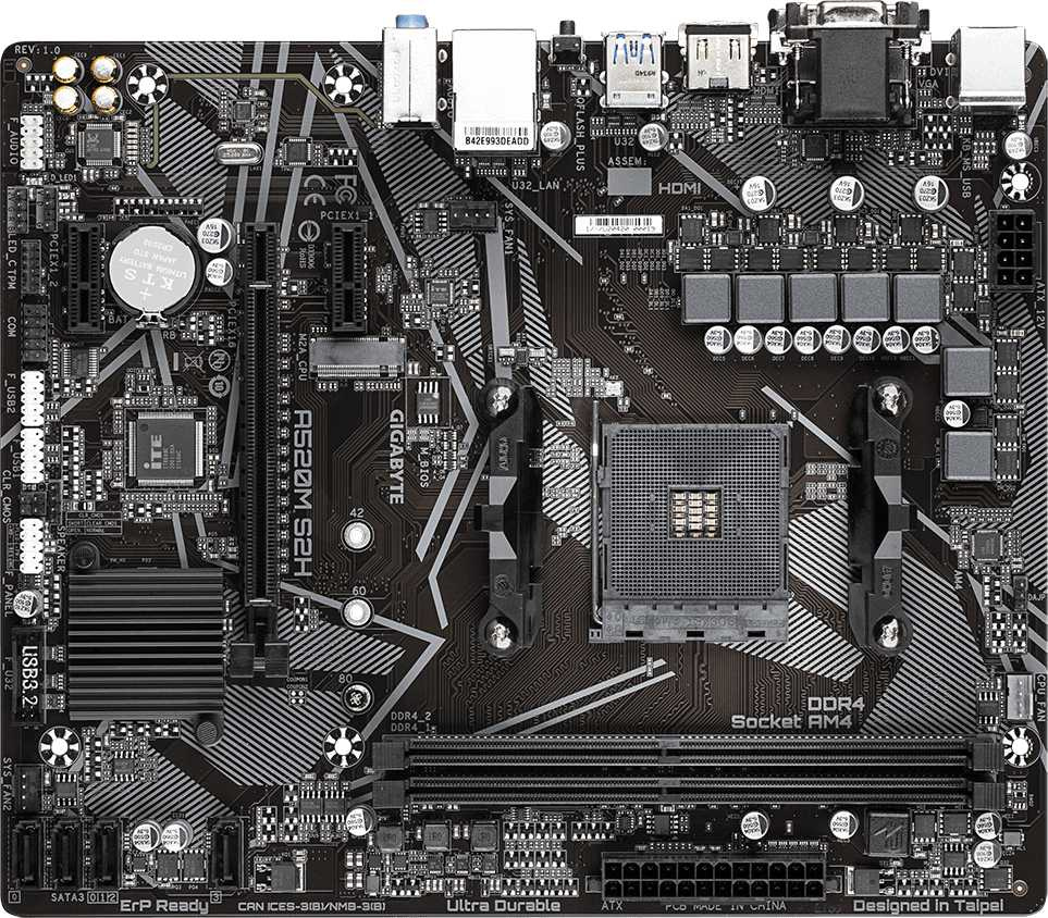 Gigabyte A520M S2H {Soc-AM4 AMD A520 2xDDR4 mATX AC`97 8ch(7.1) GbLAN RAID+VGA+DVI+HDMI}