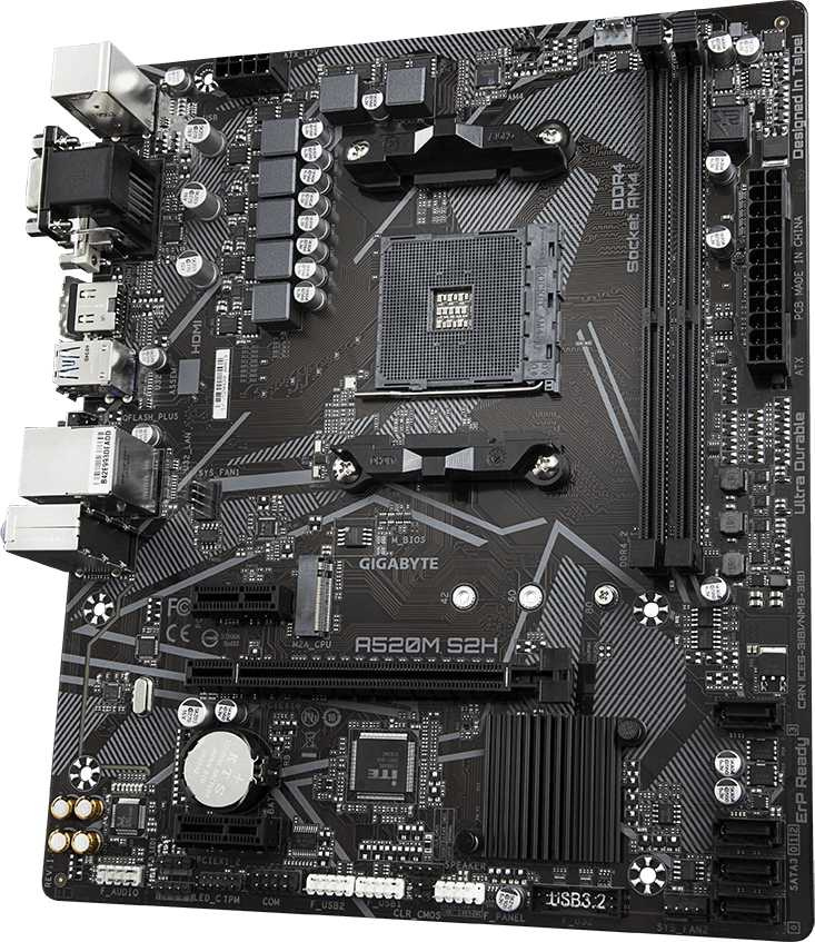 Gigabyte A520M S2H {Soc-AM4 AMD A520 2xDDR4 mATX AC`97 8ch(7.1) GbLAN RAID+VGA+DVI+HDMI}