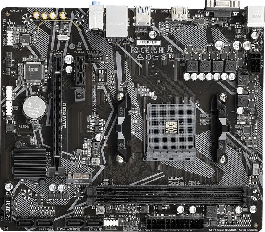 Gigabyte A520M K V2 RTL {Soc-AM4, AMD A520, 2xDDR4, mATX AC`97 8ch(7.1) GbLAN RAID+VGA+HDMI}