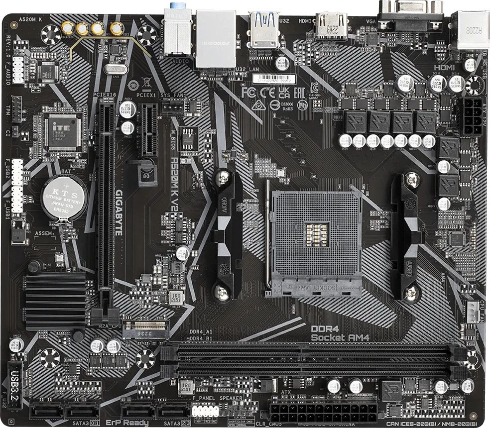 Gigabyte A520M K V2 RTL {Soc-AM4, AMD A520, 2xDDR4, mATX AC`97 8ch(7.1) GbLAN RAID+VGA+HDMI}