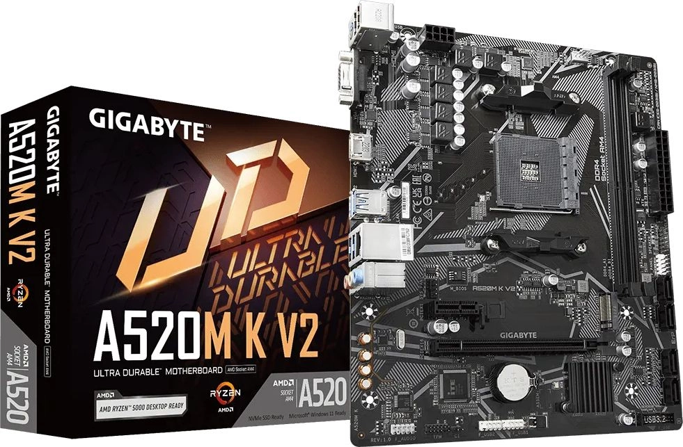 Gigabyte A520M K V2 RTL {Soc-AM4, AMD A520, 2xDDR4, mATX AC`97 8ch(7.1) GbLAN RAID+VGA+HDMI}