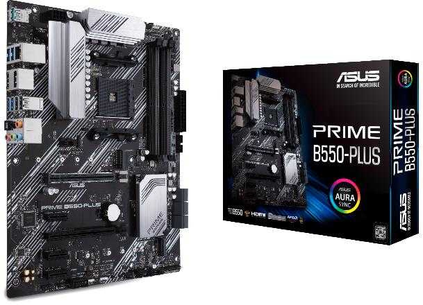 ASUS PRIME B550-PLUS (Socket AM4, ATX, 4xDDR4(128GB), DP/HDMI, 1xPCIe 4.0x16/1xPCIe 3.0x16, 3xPCIe 3.0, 1xLAN, 6xSATA 6Gb/s, 2xM.2, 1xType-C, 5xUSB 3.2, 2xUSB 2.0)