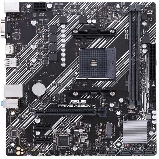 ASUS PRIME A520M-K (Socket AM4, mATX, 2xDDR4(64GB),  VGA/HDMI 2.1, 1xPCIe 3.0x16/2xPCIe 3.0, 1xLAN, 4xSATA 6Gb/s, 1xM.2, 4xUSB 3.2, 2xUSB 2.0, 1xPS/2)