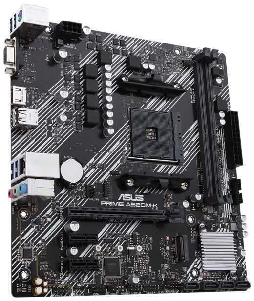 ASUS PRIME A520M-K (Socket AM4, mATX, 2xDDR4(64GB),  VGA/HDMI 2.1, 1xPCIe 3.0x16/2xPCIe 3.0, 1xLAN, 4xSATA 6Gb/s, 1xM.2, 4xUSB 3.2, 2xUSB 2.0, 1xPS/2)