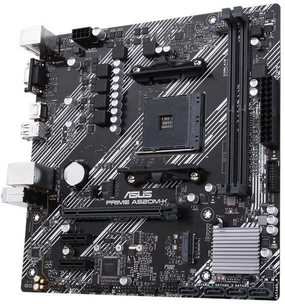 ASUS PRIME A520M-K (Socket AM4, mATX, 2xDDR4(64GB),  VGA/HDMI 2.1, 1xPCIe 3.0x16/2xPCIe 3.0, 1xLAN, 4xSATA 6Gb/s, 1xM.2, 4xUSB 3.2, 2xUSB 2.0, 1xPS/2)