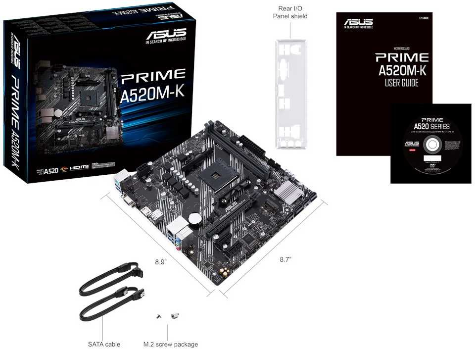 ASUS PRIME A520M-K (Socket AM4, mATX, 2xDDR4(64GB),  VGA/HDMI 2.1, 1xPCIe 3.0x16/2xPCIe 3.0, 1xLAN, 4xSATA 6Gb/s, 1xM.2, 4xUSB 3.2, 2xUSB 2.0, 1xPS/2)