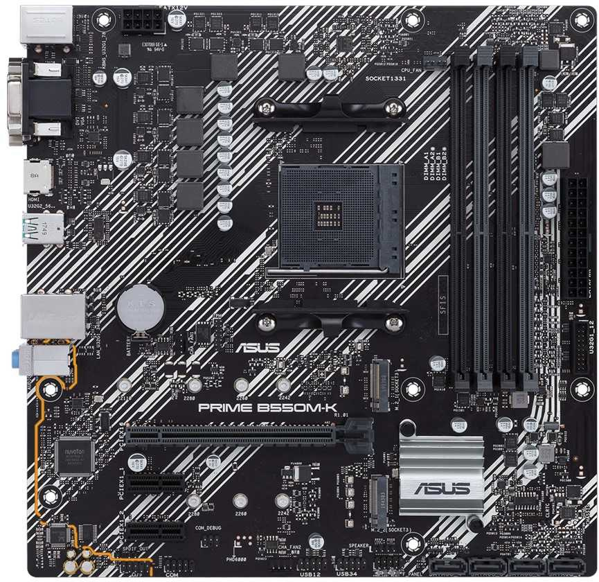 ASUS PRIME B550M-K (Socket AM4, mATX, 4xDDR4(128GB), VGA/DVI-D/HDMI 2.1, 1xPCIe 4.0x16/2xPCIe 3.0, 1xLAN, 4xSATA 6Gb/s, 2xM.2, 6xUSB 3.2, 1xPS/2)