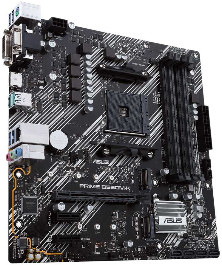 ASUS PRIME B550M-K (Socket AM4, mATX, 4xDDR4(128GB), VGA/DVI-D/HDMI 2.1, 1xPCIe 4.0x16/2xPCIe 3.0, 1xLAN, 4xSATA 6Gb/s, 2xM.2, 6xUSB 3.2, 1xPS/2)