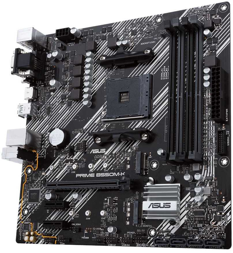 ASUS PRIME B550M-K (Socket AM4, mATX, 4xDDR4(128GB), VGA/DVI-D/HDMI 2.1, 1xPCIe 4.0x16/2xPCIe 3.0, 1xLAN, 4xSATA 6Gb/s, 2xM.2, 6xUSB 3.2, 1xPS/2)