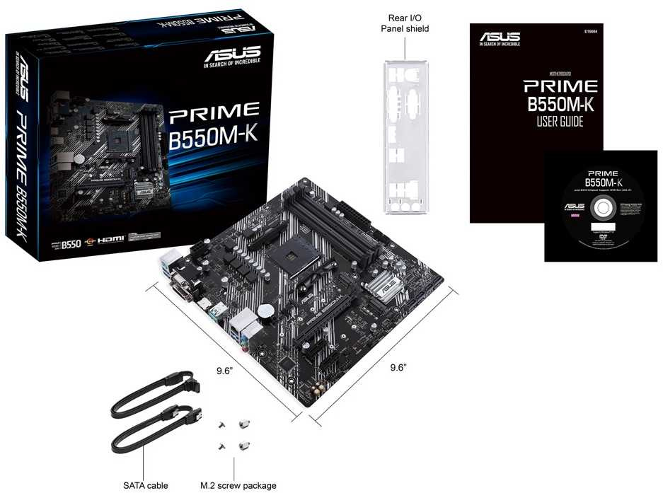 ASUS PRIME B550M-K (Socket AM4, mATX, 4xDDR4(128GB), VGA/DVI-D/HDMI 2.1, 1xPCIe 4.0x16/2xPCIe 3.0, 1xLAN, 4xSATA 6Gb/s, 2xM.2, 6xUSB 3.2, 1xPS/2)