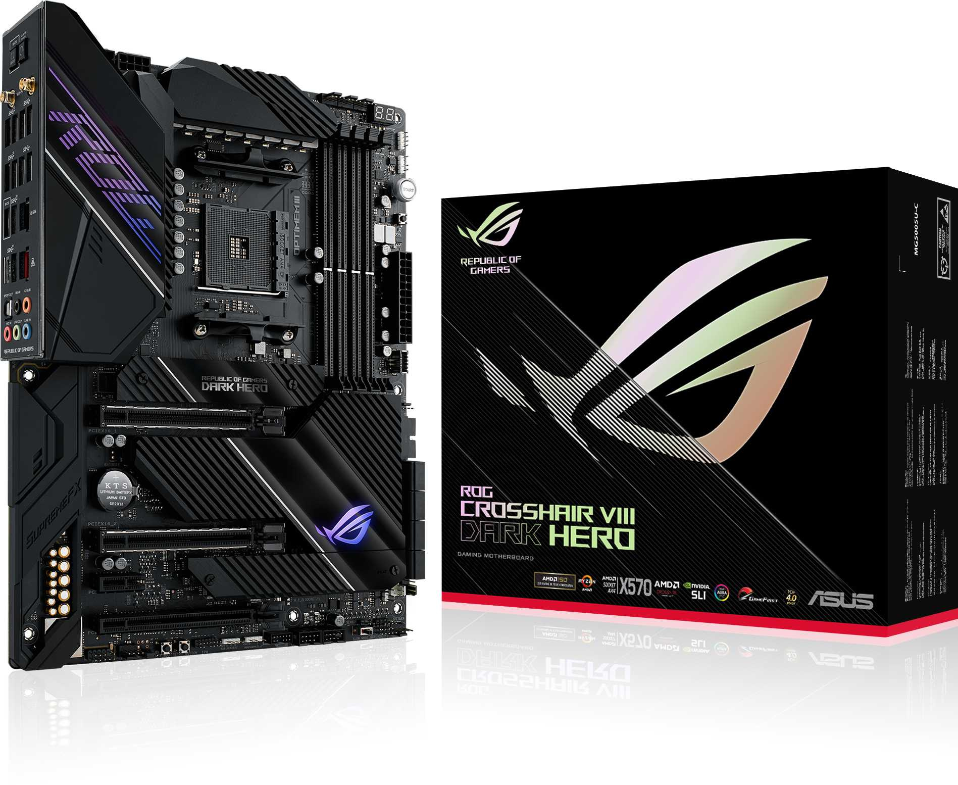 Asus ROG CROSSHAIR VIII DARK HERO Soc-AM4 AMD X570 4xDDR4 ATX AC`97 8ch(7.1) 1 x 2.5Gigabit + Gigabit Ethernet RAID