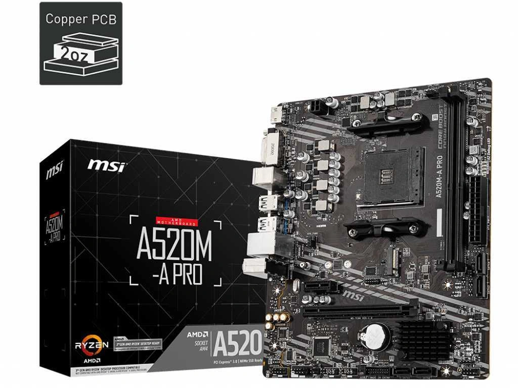 MSI A520M-A PRO {Soc-AM4 AMD A520 2xDDR4 mATX AC`97 8ch(7.1) GbLAN RAID+DVI+HDMI}