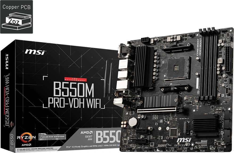 MSI B550M PRO-VDH WIFI {Soc-AM4 AMD B550 4xDDR4 mATX AC`97 8ch(7.1) GbLAN RAID+HDMI+DP}