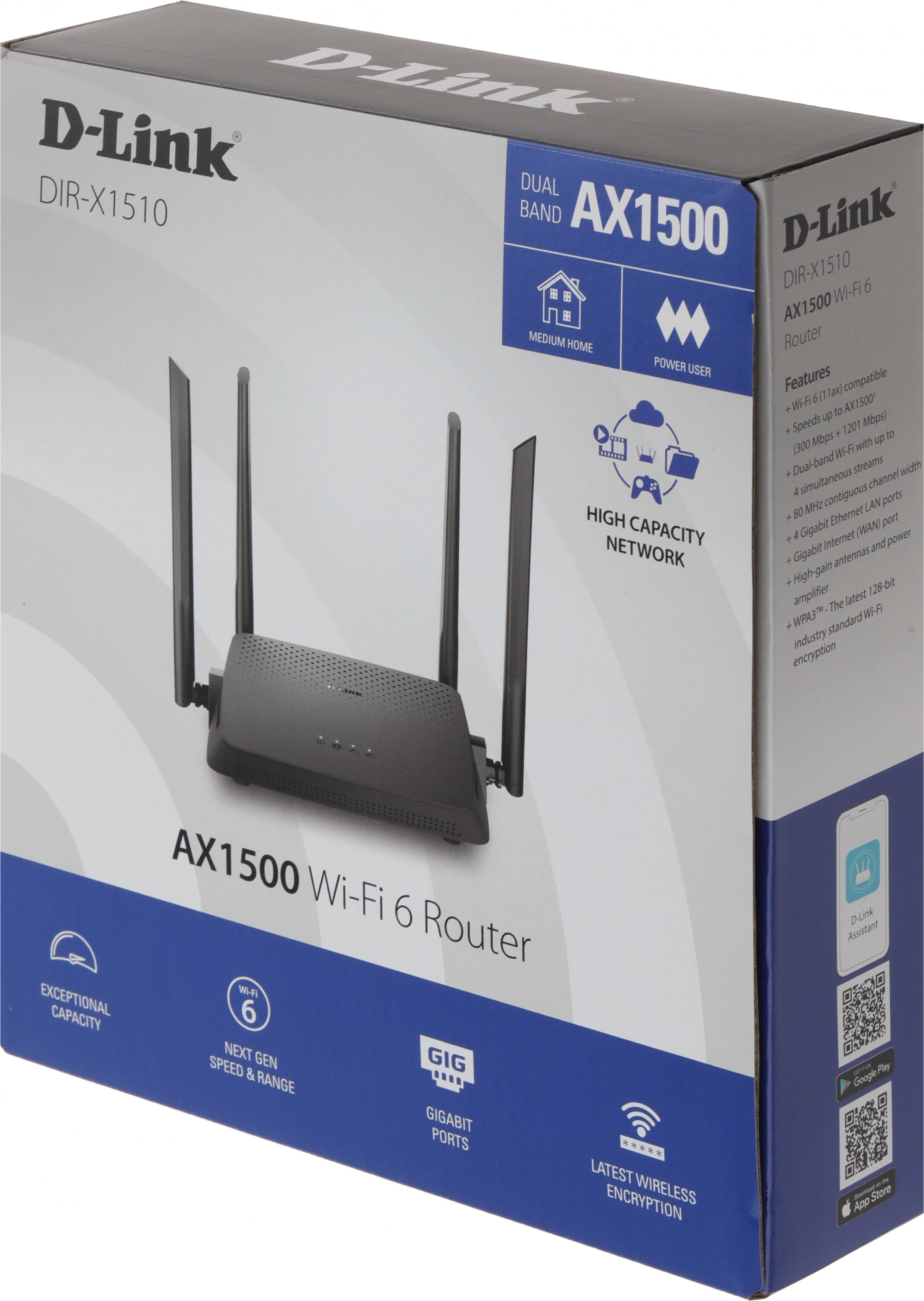 D-Link DIR-X1510/RU/R1A Двухдиапазонный гигабитный Wi-Fi 6 маршрутизатор AX1500