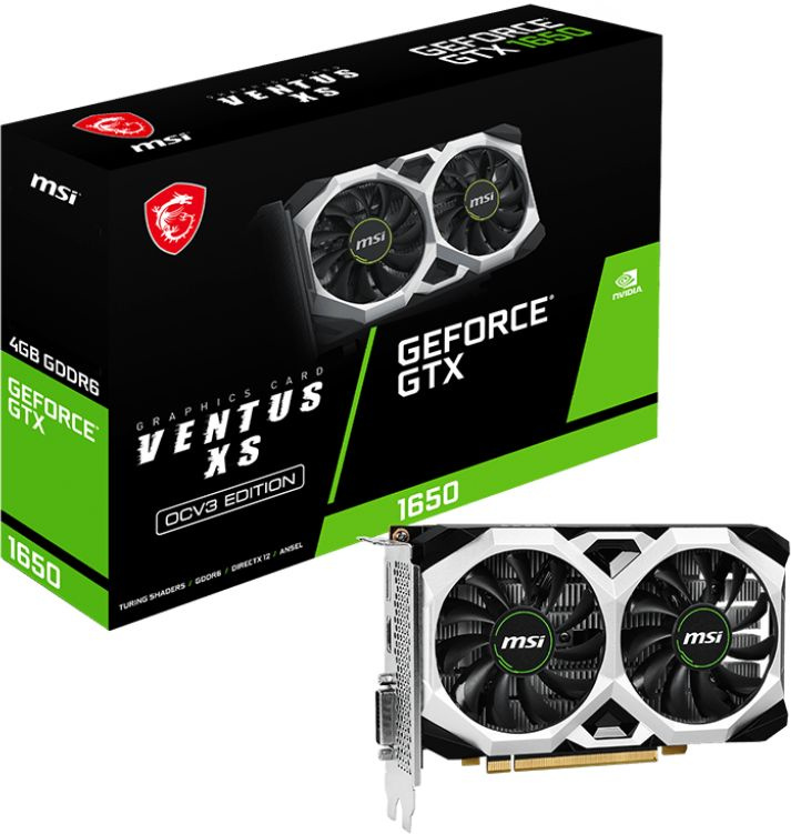 MSI PCI-E GTX 1650 D6 VENTUS XS OCV3 NVIDIA GeForce GTX 1650 4096Mb 128 GDDR6 1620/12000 DVIx1 HDMIx1 DPx1 HDCP Ret