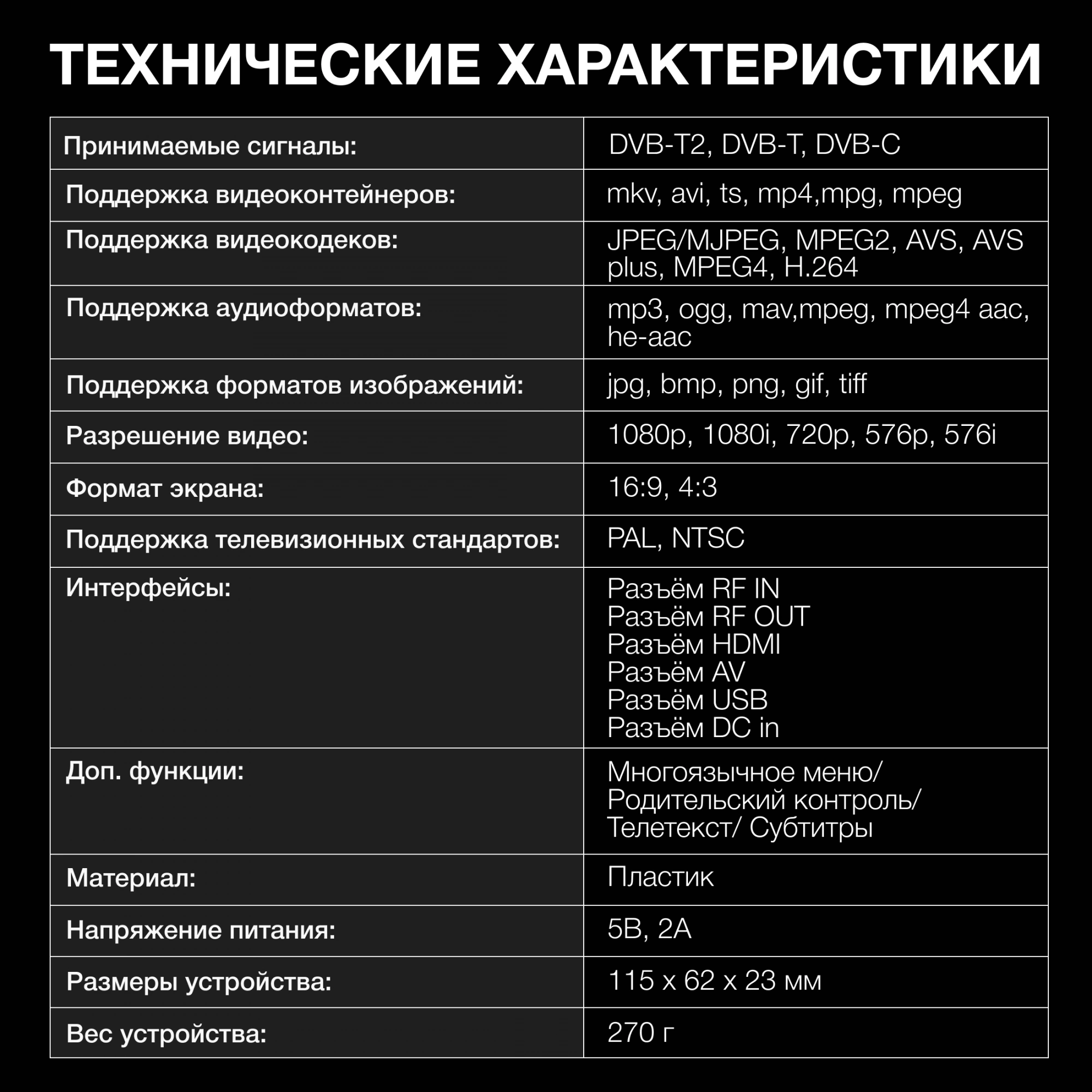 Ресивер DVB-T2 Hyundai H-DVB240 черный