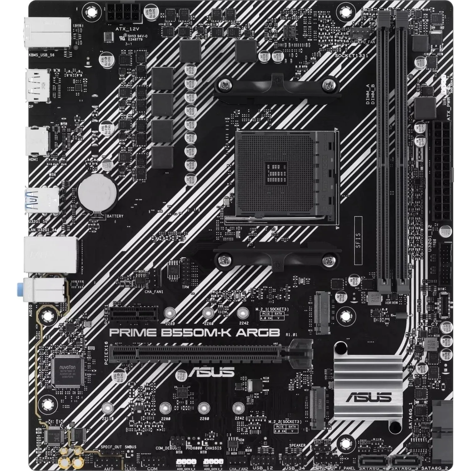 Материнская плата ASUS Prime B550M-K ARGB B550 Socket AM4 2xDDR4, 4xSATA3, RAID, 2xM.2, 2xPCI-E16x, 6xUSB3.2, DP, HDMI, Glan, mATX