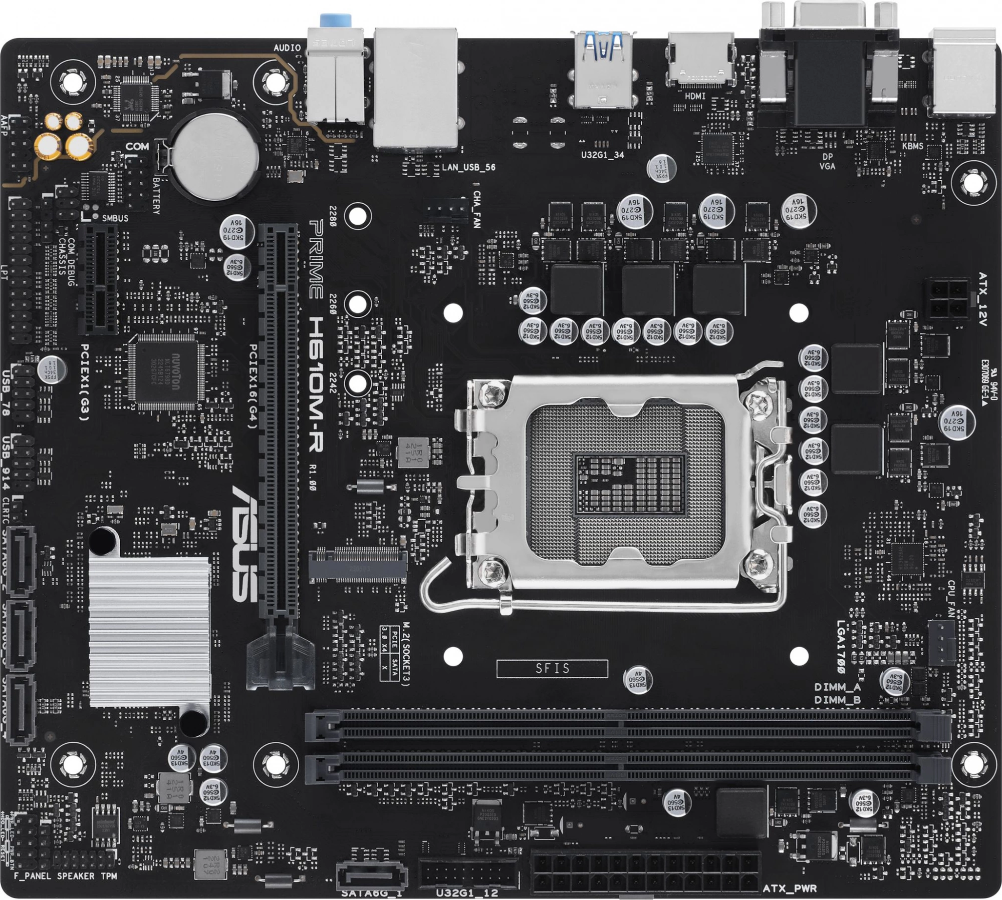 ASUS PRIME H610M-R-SI (Socket 1700, mATX, 2xDDR5(96GB), DP/VGA/HDMI, 1xPCIe 4.0x16/1xPCIe 3.0, 1xLAN, 4xSATA 6Gb/s, 1xM.2, 2xUSB 3.2, 2xUSB 2.0, 2xPS/2)