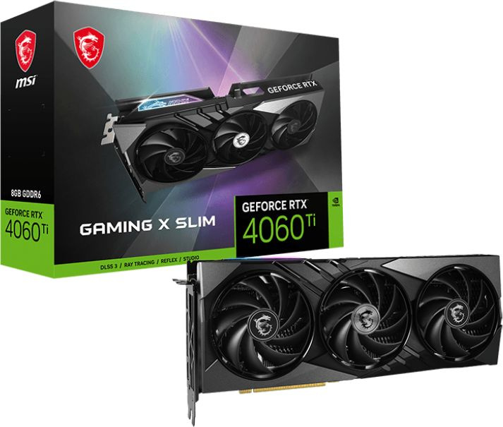 Видеокарта MSI PCI-E 4.0 RTX 4060 Ti GAMING X SLIM 8G NVIDIA GeForce RTX 4060TI 8192Mb 128 GDDR6 2670/18000 HDMIx1 DPx3 HDCP Ret