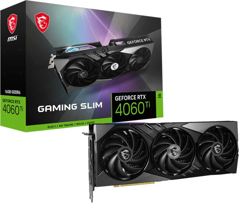 Видеокарта MSI PCI-E 4.0 RTX 4060 Ti GAMING SLIM 16G NVIDIA GeForce RTX 4060TI 16384Mb 128 GDDR6 2535/18000 HDMIx1 DPx3 HDCP Ret