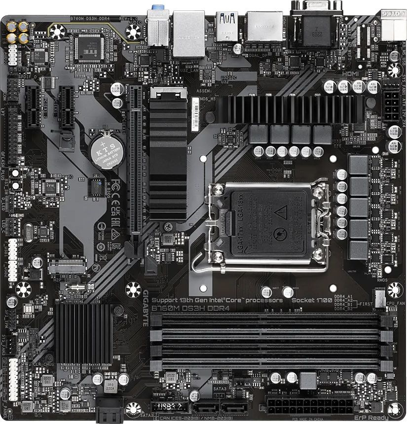 Gigabyte B760M DS3H DDR4 {Socket 1700, Intel®B760, 4xDDR4-3200, D-SUB+HDMI+DP+DP, 1xPCI-Ex16, 2xPCI-Ex1, 4xSATA3(RAID 0/1/5/10), 2xM.2, 8Ch Audio, 2,5GbLan, (2+4)xUSB2.0, (3+2)xUSB3.2, (1+0)xUSB3.2}