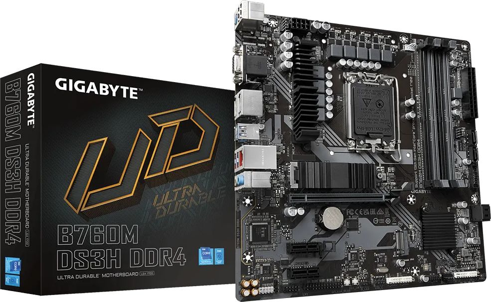 Gigabyte B760M DS3H DDR4 {Socket 1700, Intel®B760, 4xDDR4-3200, D-SUB+HDMI+DP+DP, 1xPCI-Ex16, 2xPCI-Ex1, 4xSATA3(RAID 0/1/5/10), 2xM.2, 8Ch Audio, 2,5GbLan, (2+4)xUSB2.0, (3+2)xUSB3.2, (1+0)xUSB3.2}