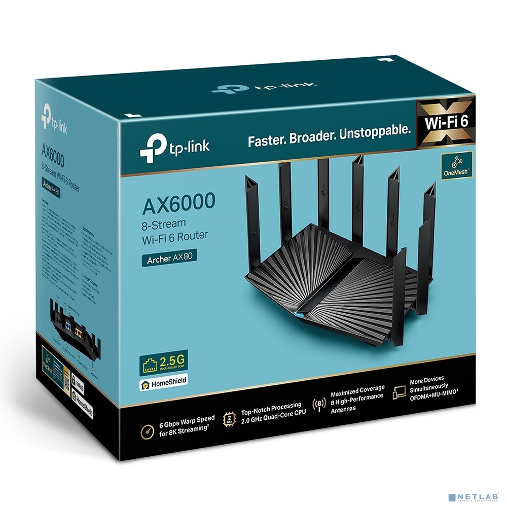 TP-Link Archer AX80(RU) Двухдиапазонный роутер Wi-Fi AX6000 с портом WAN/LAN 2,5 Гбит/с и поддержкой Mesh TP-Link Archer AX80(RU) Двухдиапазонный роутер Wi-Fi AX6000 с портом WAN/LAN 2,5 Гбит/с и поддержкой Mesh