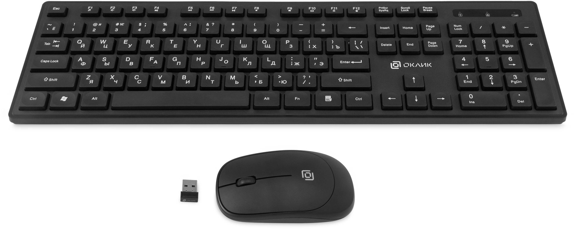 Клавиатура + мышь Oklick S255W Black USB  беспроводная slim [1909361]
