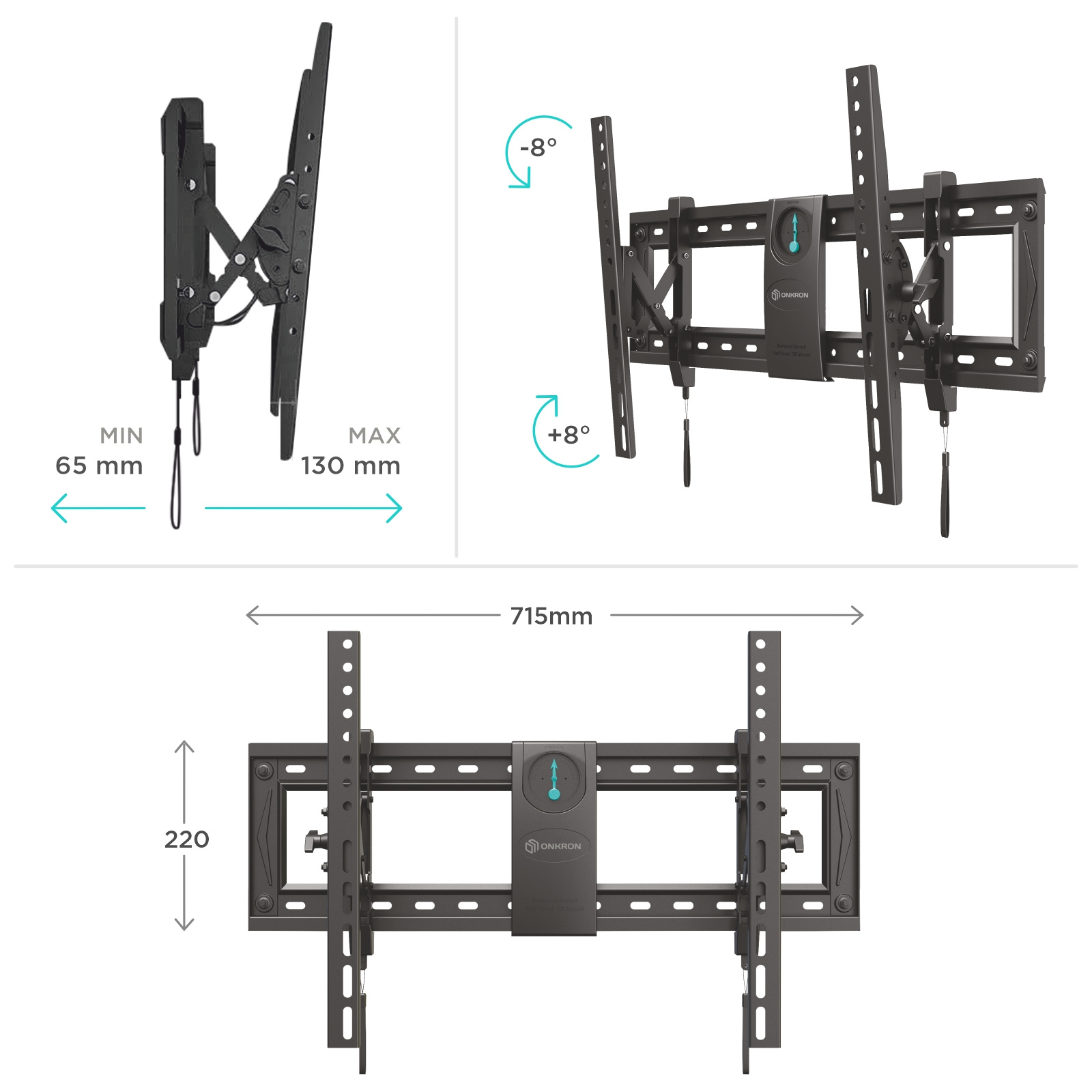 ONKRON UM7 черный кронштейн для телевизора 50"-85" наклонно-выдвижной