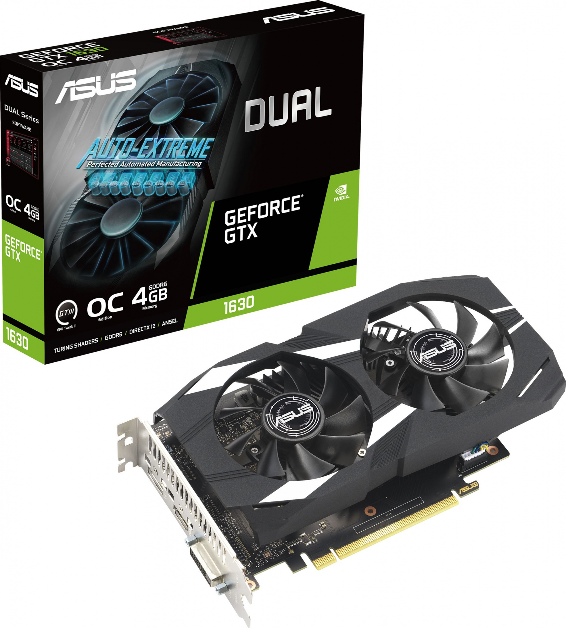 Видеокарта Asus PCI-E DUAL-GTX1630-O4G NVIDIA GeForce GTX 1630 4096Mb 64 GDDR6 1800/8002 DVIx1 HDMIx1 DPx1 HDCP Ret