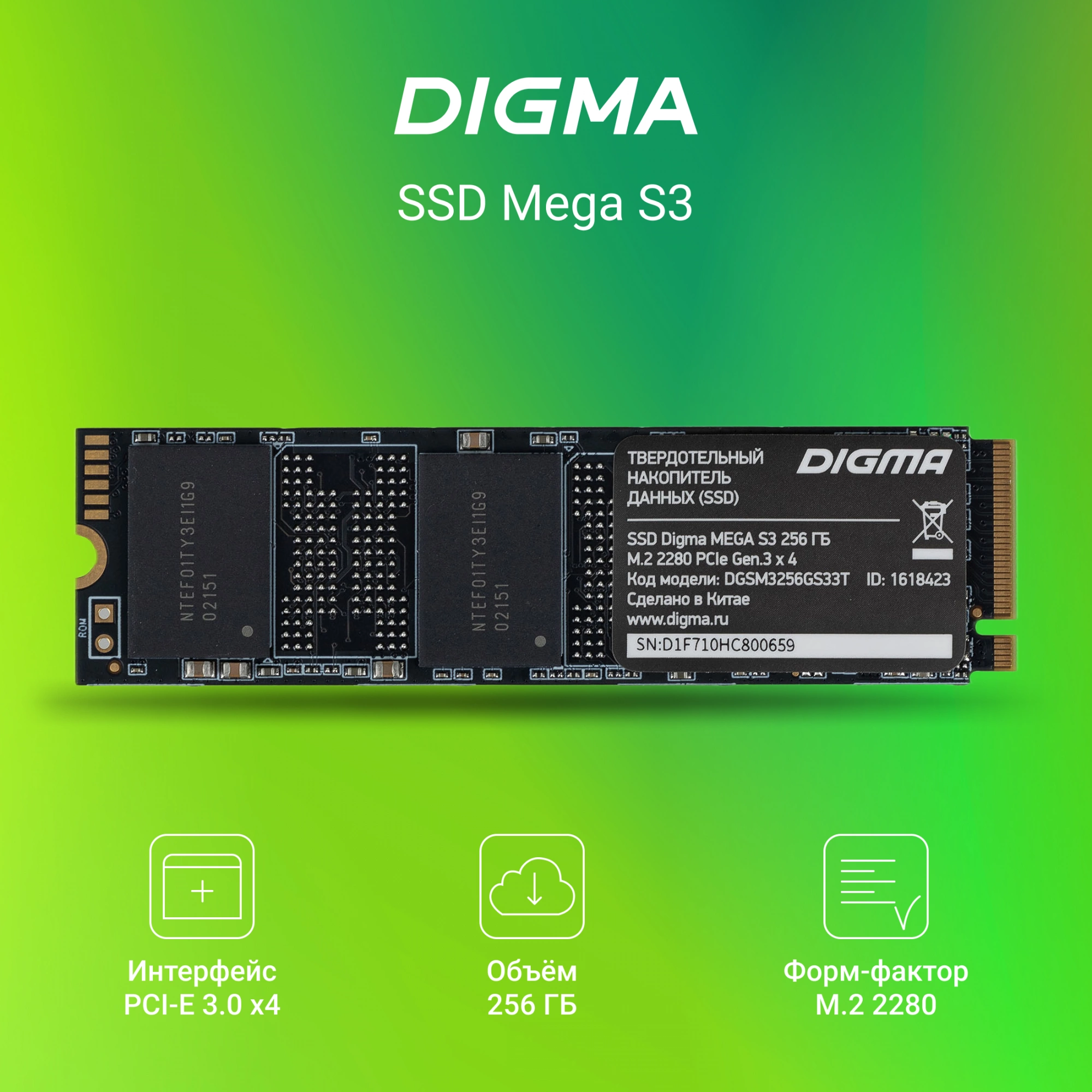 SSD M.2 Digma 256Gb PCI-E x4 DGSM3256GS33T Mega S3 (1618423)