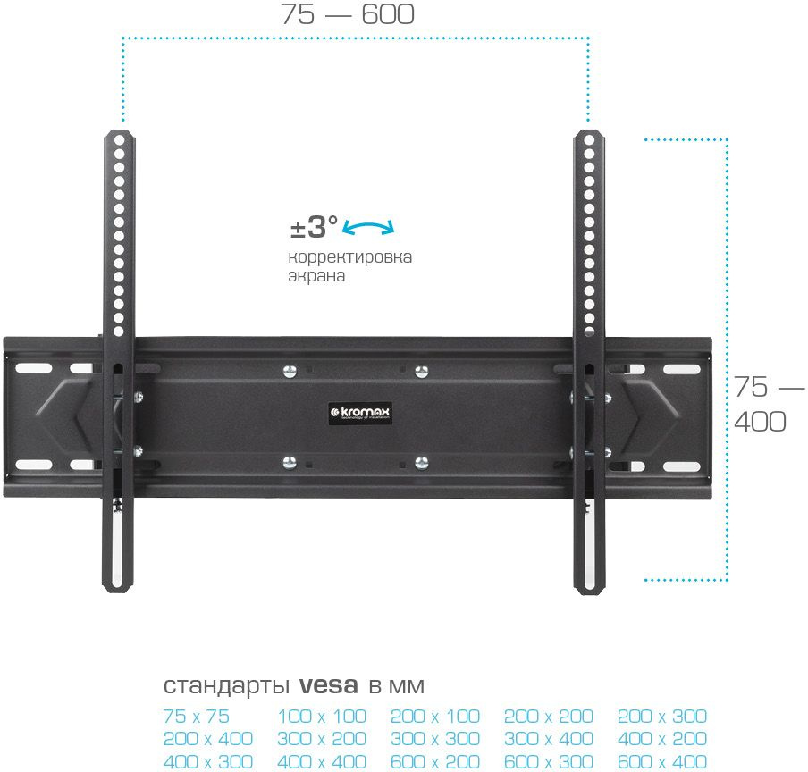 Kromax PIXIS-XL-2 черный 40"-90" макс.50кг настенный поворот и наклон