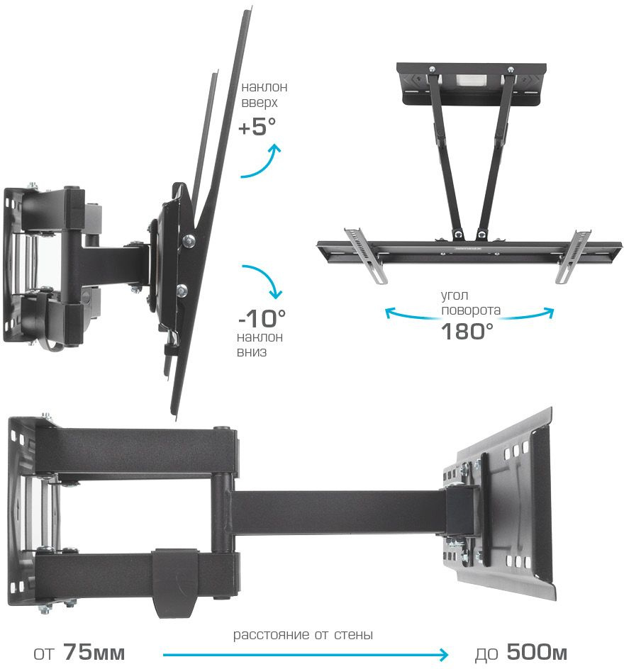 Kromax PIXIS-XL-2 черный 40"-90" макс.50кг настенный поворот и наклон