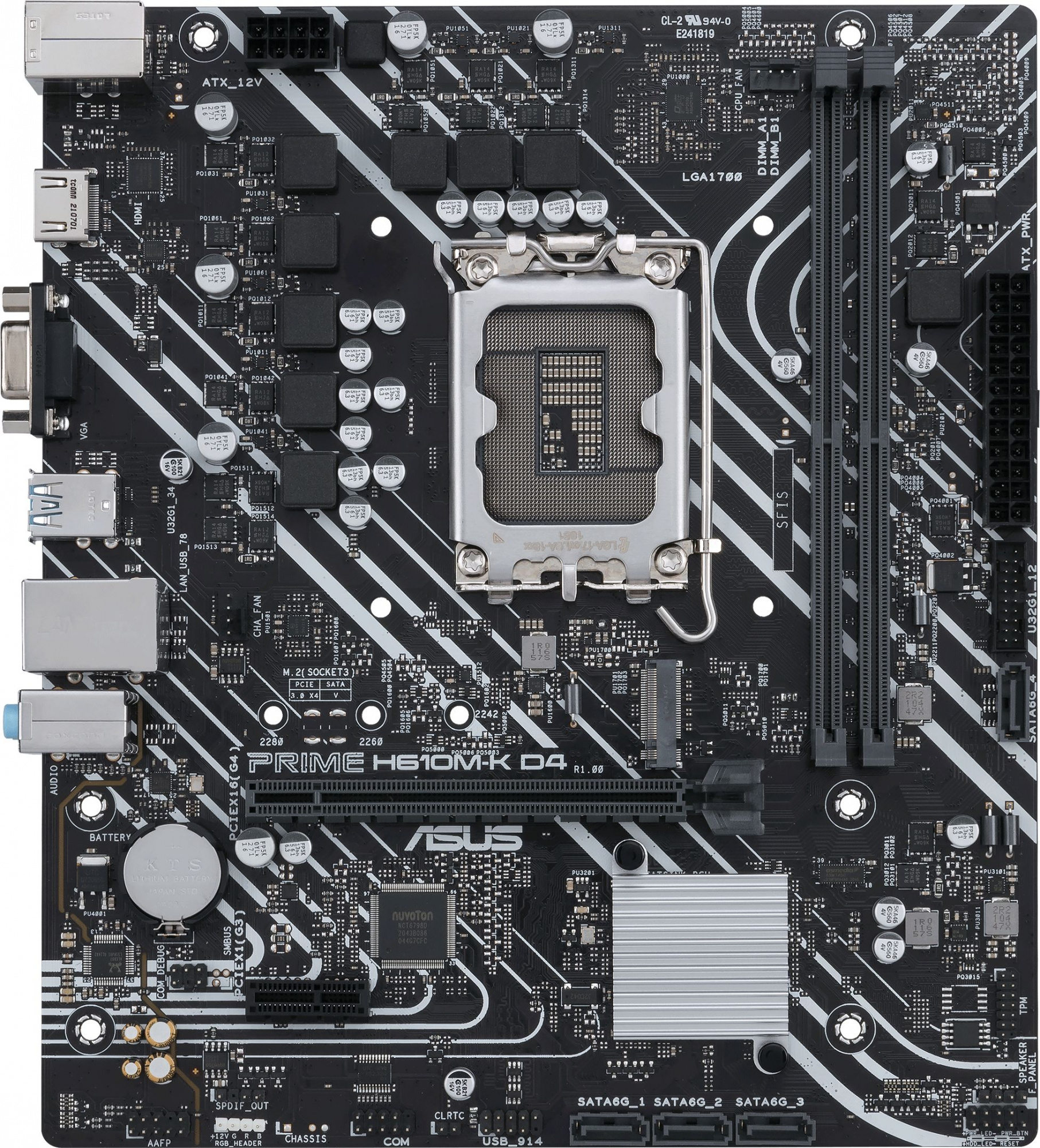 ASUS PRIME H610M-K D4 (Socket 1700, mATX, 2xDDR4(64GB), VGA/HDMI 2.1, 1xPCIe 4.0x16/1xPCIe 3.0/1xLAN, 4xSATA 6Gb/s, 1xM.2, 2xUSB 3.2, 4xUSB 2.0, 1xPS/2)
