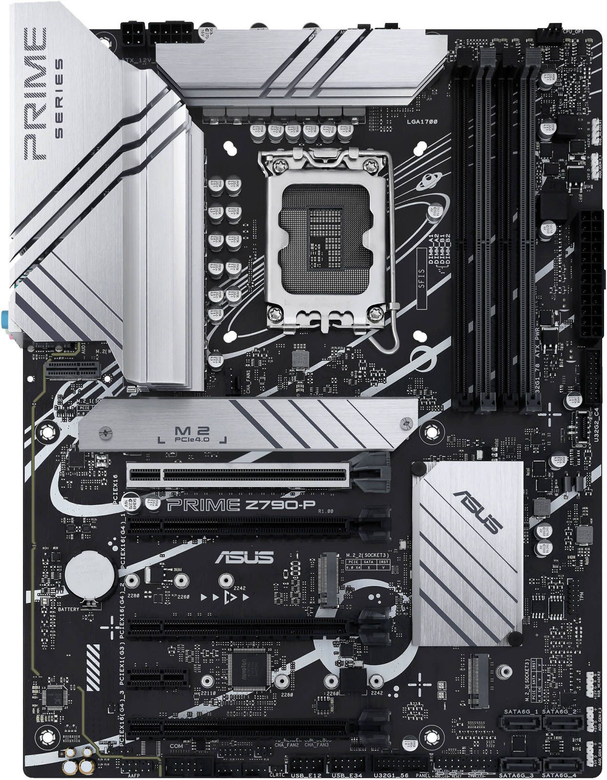ASUS PRIME Z790-P (Socket 1700, ATX, 4xDDR5(192GB), DP/HDMI, 1xPCIe 5.0x16/3xPCIe 4.0x16/1xPCIe 3.0, 1xLAN (2.5GbE), 4xSATA 6Gb/s, 3xM.2, 1xM.2 E key, 1xType-C, 3xUSB 3.2, 4xUSB 2.0, 1xPS/2)