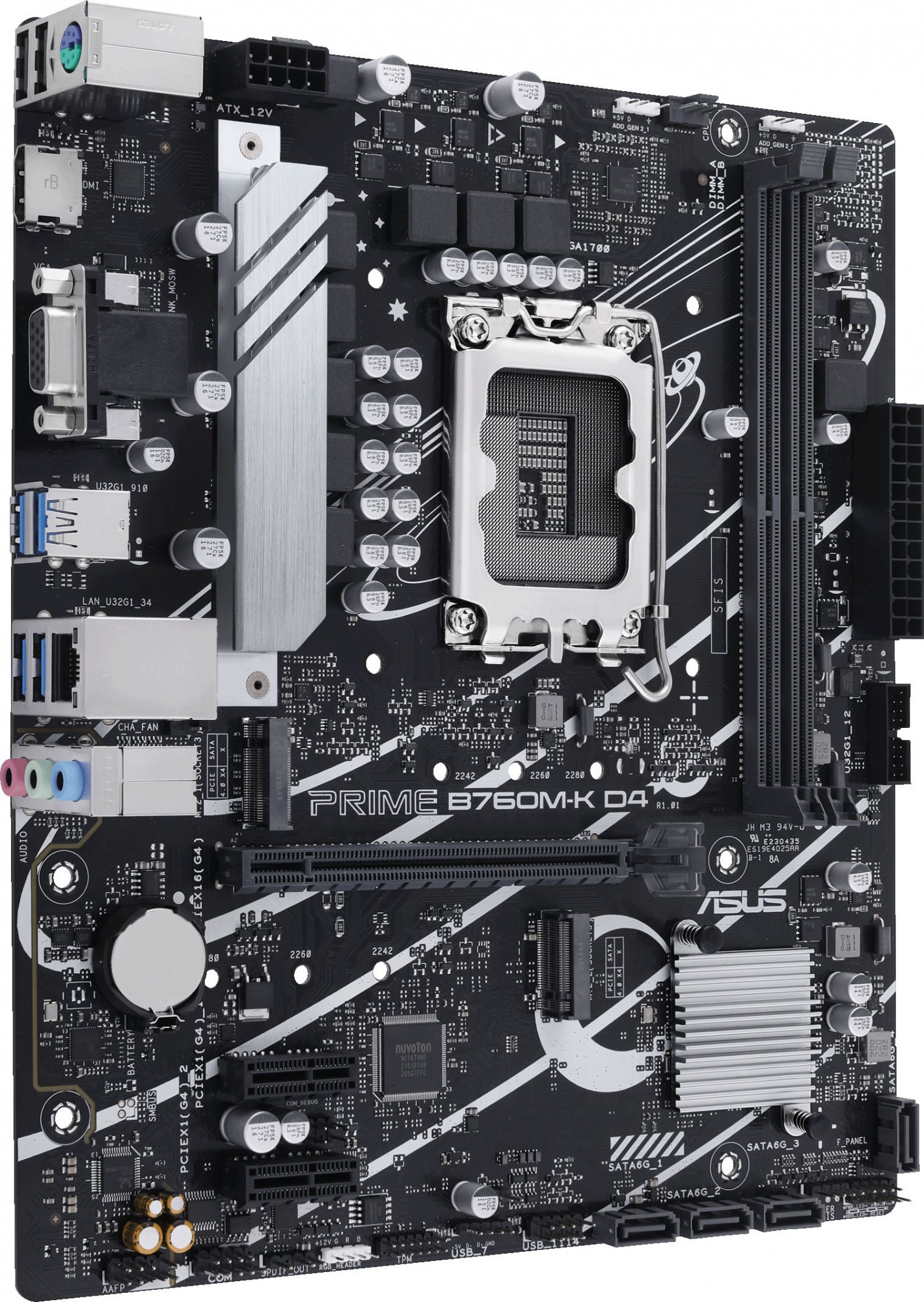 ASUS PRIME B760M-K D4 (Socket 1700, mATX, 2xDDR4(64GB), VGA/HDMI 2.1, 1xPCIe 4.0x16/2xPCIe 4.0, 1xLAN (2.5GbE), 4xSATA 6Gb/s, 2xM.2, 4xUSB 3.2, 2xUSB 2.0, 1xPS/2)