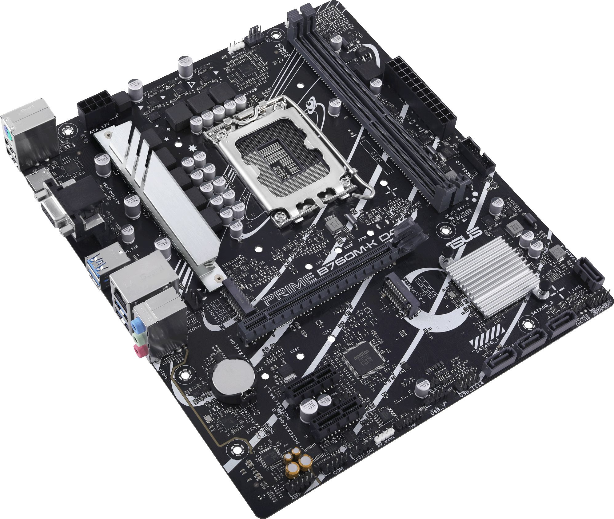 ASUS PRIME B760M-K D4 (Socket 1700, mATX, 2xDDR4(64GB), VGA/HDMI 2.1, 1xPCIe 4.0x16/2xPCIe 4.0, 1xLAN (2.5GbE), 4xSATA 6Gb/s, 2xM.2, 4xUSB 3.2, 2xUSB 2.0, 1xPS/2)