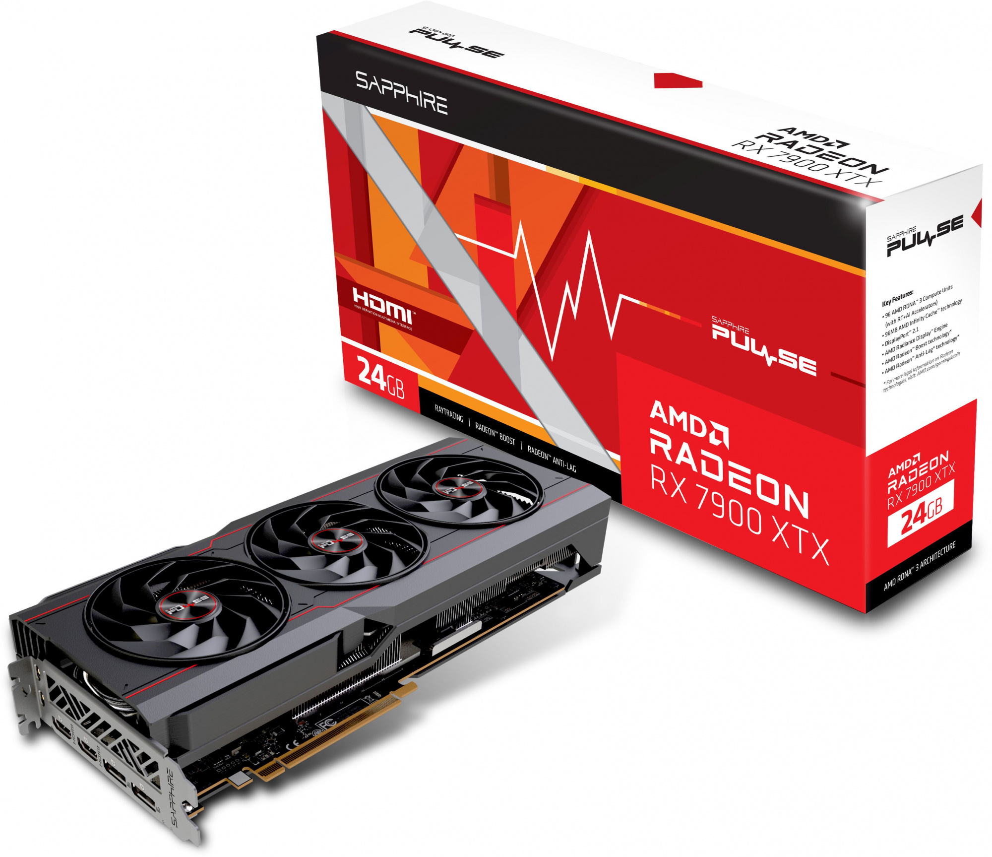 Видеокарта Sapphire PCI-E 4.0 11322-02-20G PULSE RX 7900 XTX GAMING OC AMD Radeon RX 7900XTX 24576Mb 384 GDDR6 2330/20000 HDMIx2 DPx2 HDCP Ret