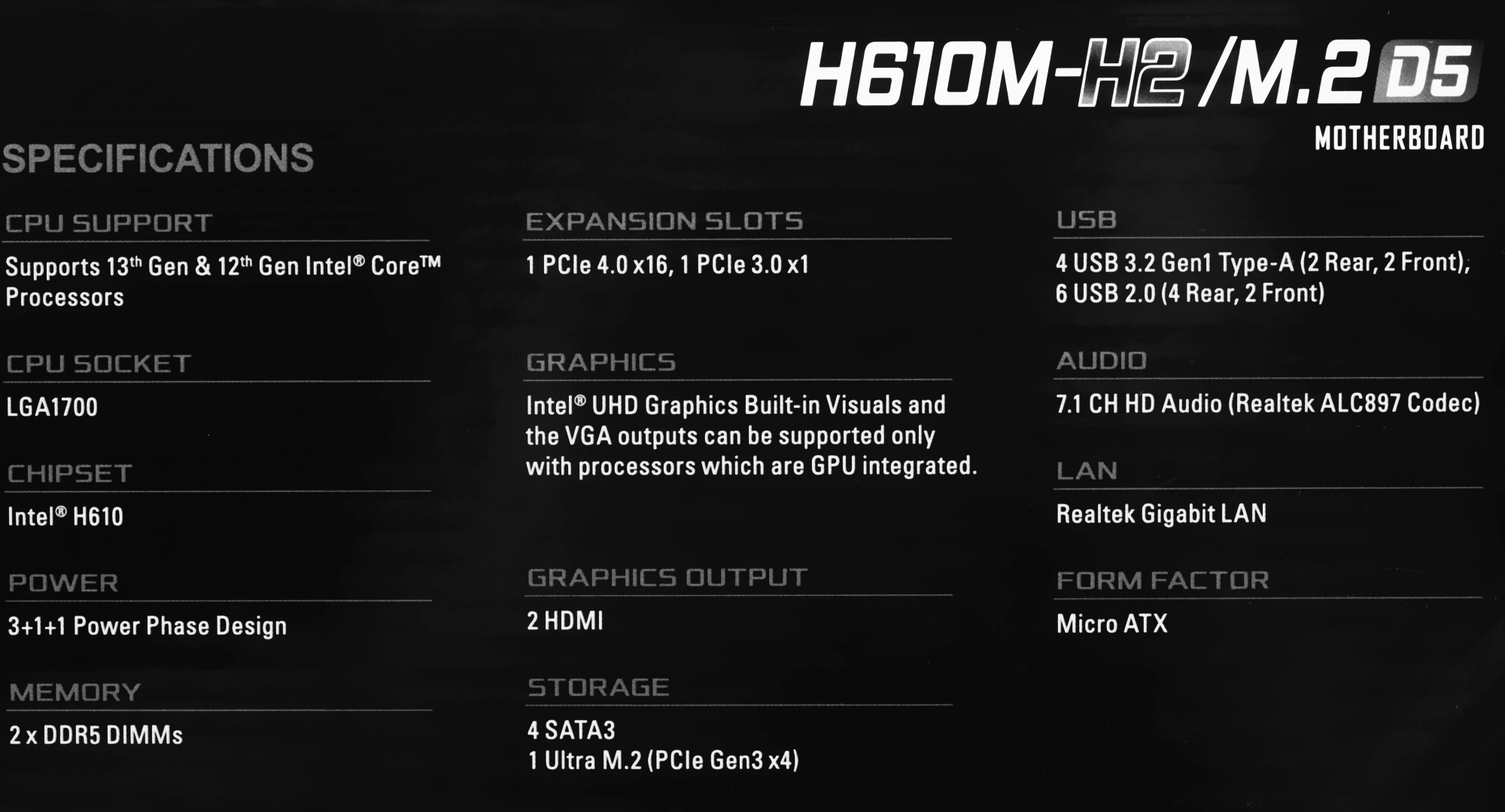 ASROCK H610M-H2/M.2 D5 ASROCK H610M-H2/M.2 D5