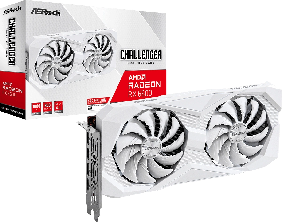 Видеокарта ASRock RX6600 Challenger White 8GB GDDR6 HDMI DPx3 2FAN RTL