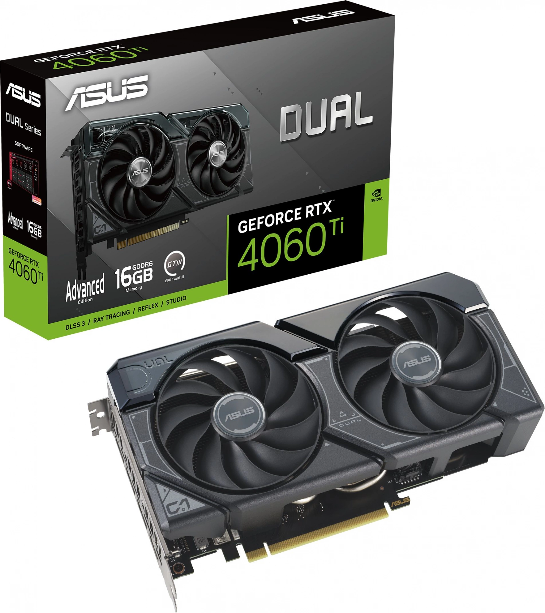Видеокарта Asus PCI-E 4.0 DUAL-RTX4060TI-A16G NVIDIA GeForce RTX 4060TI 16Gb 128bit GDDR6 2595/18000 HDMIx1 DPx3 HDCP Ret Видеокарта Asus PCI-E 4.0 DUAL-RTX4060TI-A16G NVIDIA GeForce RTX 4060TI 16Gb 128bit GDDR6 2595/18000 HDMIx1 DPx3 HDCP Ret