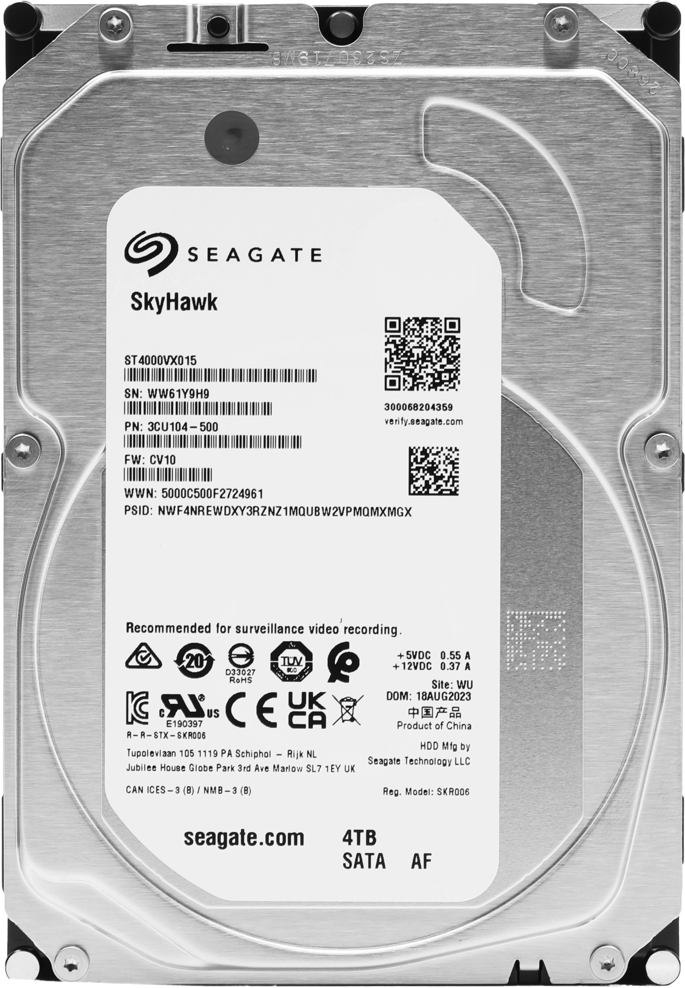 4TB Seagate Skyhawk (ST4000VX015) {Serial ATA III, 5400 rpm, 256mb, для видеонаблюдения}