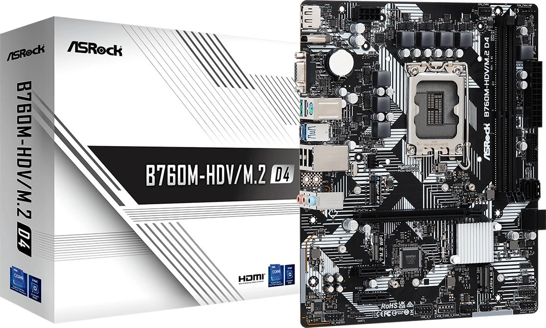 Asrock B760M-HDV/M.2 D4 RTL { LGA1700, 2xDDR4, 4xSATA, RAID M.2 VGA HDMI DP mATX} Asrock B760M-HDV/M.2 D4 RTL { LGA1700, 2xDDR4, 4xSATA, RAID M.2 VGA HDMI DP mATX}