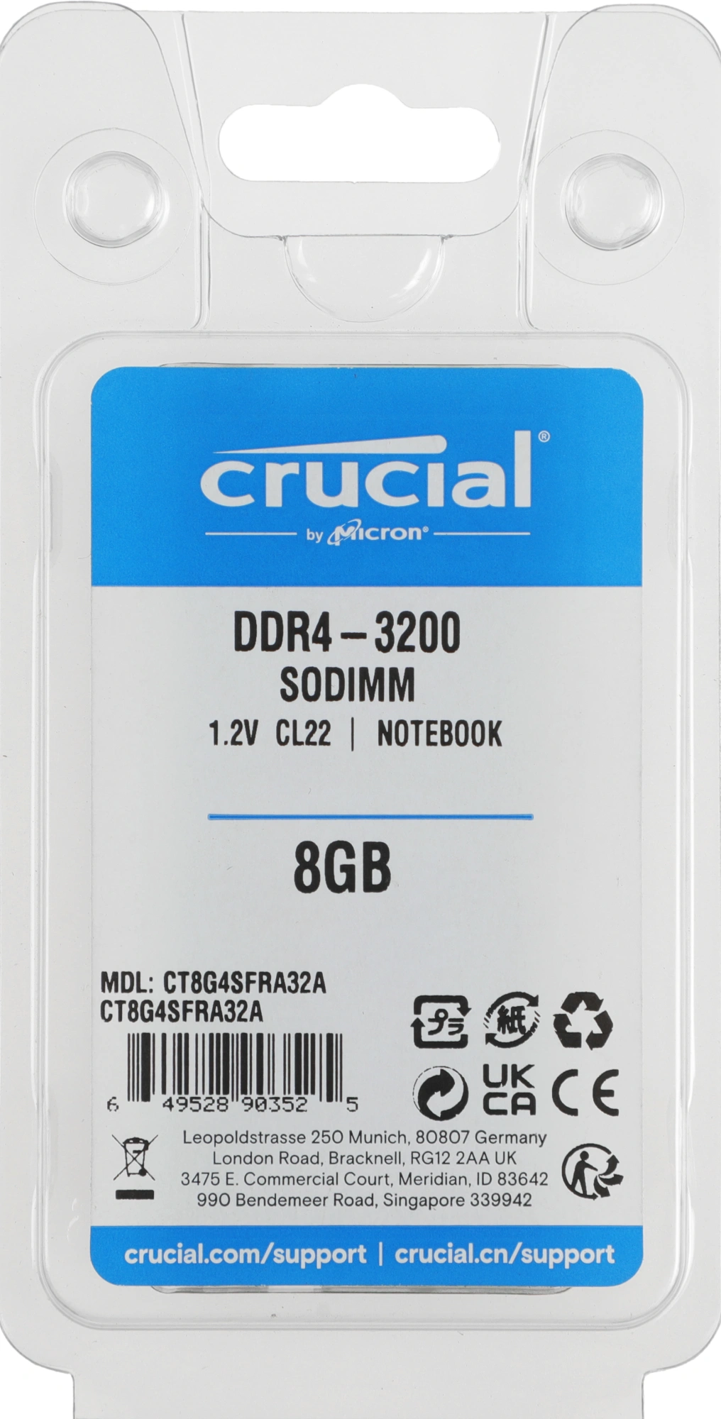 Crucial DDR4 SODIMM 8GB CT8G4SFRA32A PC4-25600, 3200MHz
