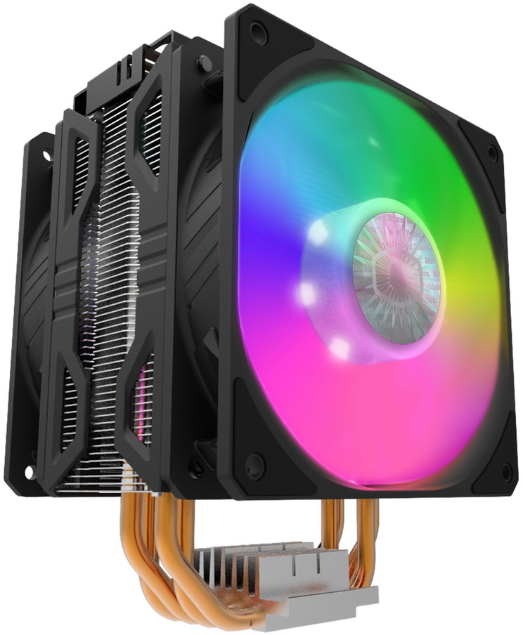 Кулер для процессора/ Cooler Master Hyper 212 LED Turbo ARGB (160W, 4-pin, 159mm, tower, Al/Cu, ARGB, fans: 2x120mm/62CFM/27dBA/1800rpm, 2066/2011-v3/2011/1700/1366/1200/115x/AM4/AM3+/AM3/AM2+/AM2/FM2