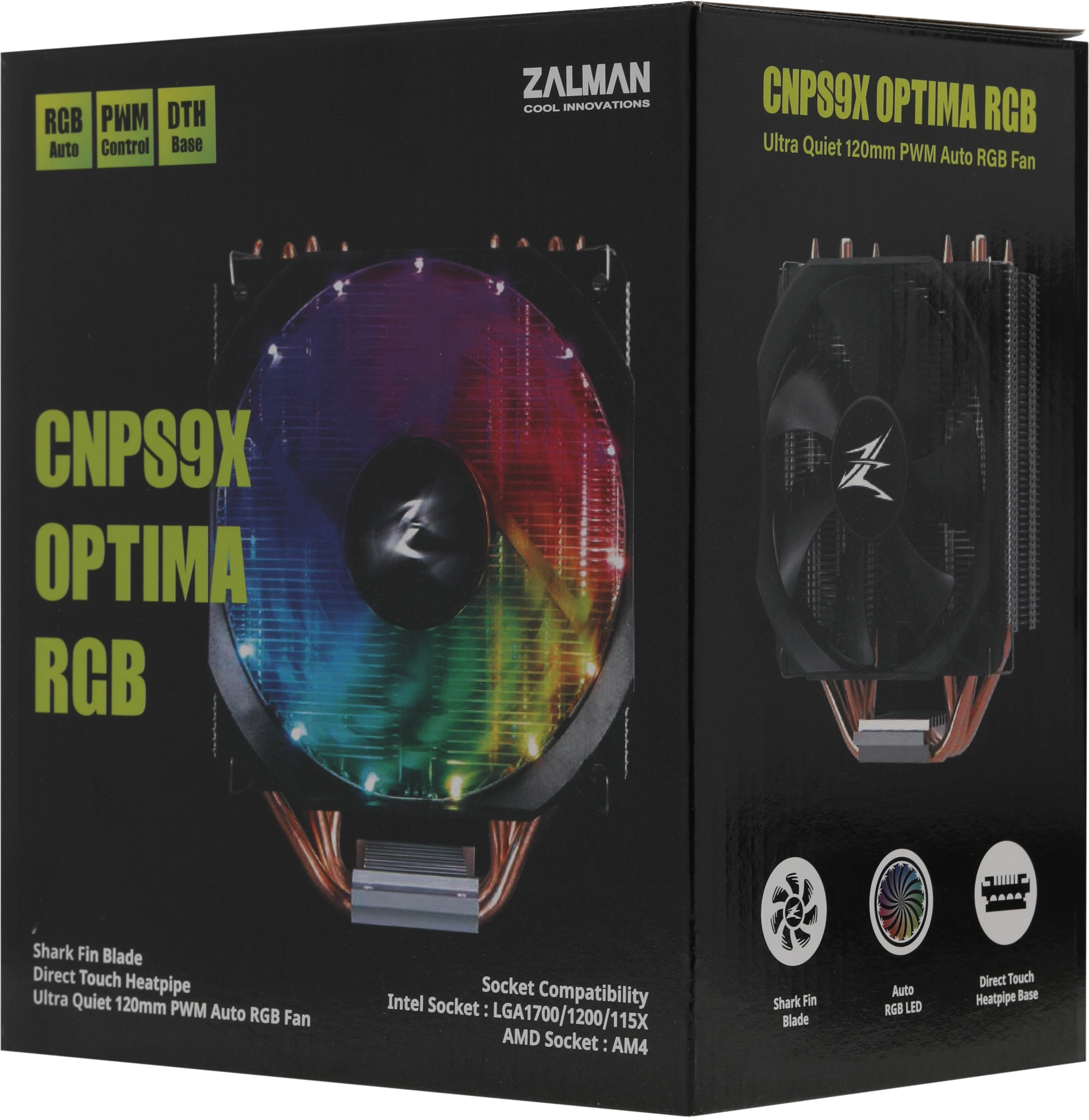 Cooler Zalman CNPS9X Optima RGB Soc-AM4/1151/1200 4-pin 16-26dB Al+Cu 180W 594gr LED Ret Cooler Zalman CNPS9X Optima RGB Soc-AM4/1151/1200 4-pin 16-26dB Al+Cu 180W 594gr LED Ret